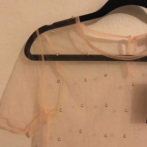 Pink top w pearl detail, new with tags